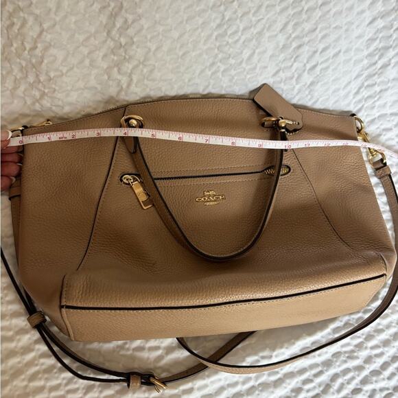 Coach Two-way Tan Bag with Pebble Leather and Adjustable Crossbody Strap. - Picture 12 of 13